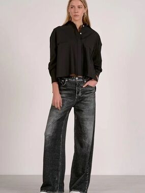Sweat Jeans Wide-Leg Joggers in Washed Black